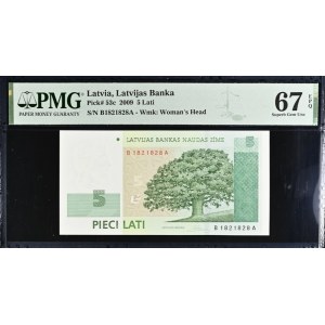 Latvia 5 Lati 2009 - PMG 67 EPQ Superb Gem Unc