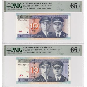 Lithuania 10 Litu 2007 (ND 2008) & 2001 - PMG 66 & 65 EPQ Gem Uncirculated (2)