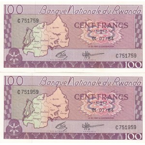 Rwanda 100 Francs 1964 (2) Fancy #