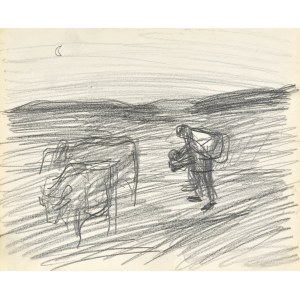 Stanisław KAMOCKI (1875-1944), Paysan sortant les vaches du pâturage au crépuscule, été 1903
