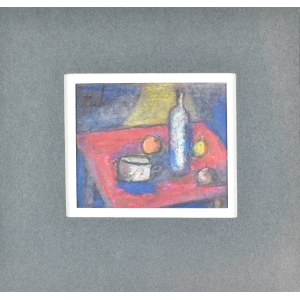 Eugeniusz TUKAN-WOLSKI (1928-2014), Nature morte sur table avec nappe rouge