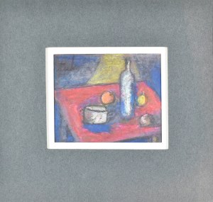 Eugeniusz TUKAN-WOLSKI (1928-2014), Martwa natura na stole z czerwonym obrusem
