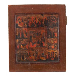 Rosja, Ikona - Zmartwychwstanie Chrystusa i 12 Świąt Cerkiewnych (Prazdnik), 2 poł XIX w.