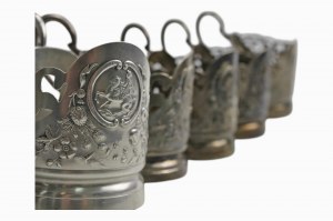 Ensemble de paniers à thé en métal argenté 1950 / URSS