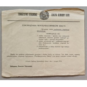 Towarzystwo Tatrzańskie Sekcya Ochrony Tatr - Zobowiązania współpracowników Sekcyi, 1912