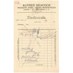 [Lwów, rachunek] Alfred Beacock, magazyn farb i skład materyałów z 17.8.1918
