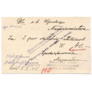 [Lwów, rachunek - kartka pocztowa] Benedykt Münz Instytut dla optyki, elektr. i mechaniki, 1918
