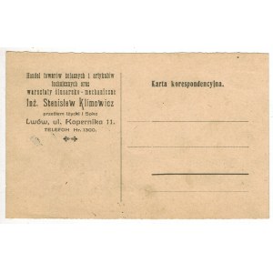 [Lwów, rachunek - kartka pocztowa] Handel towarów żelaznych .. Inż. Stanisław Klimowicz, 1918