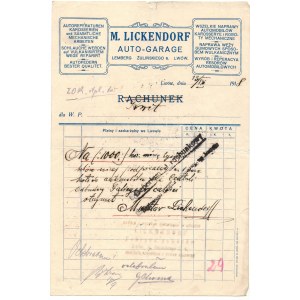 [Lwów, rachunek] M. Lickendorf Auto-Garage, ul. Żulińskiego 6, z 13 IX 1918