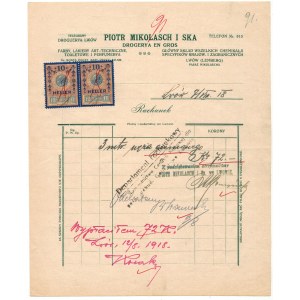 [Lwów, rachunek] Piotr Mikolasch i Ska, Drogerya en gros. 7.8.1919