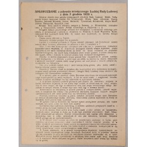 Sprawozdanie z zebrania miesięcznego Łuckiej Rady Ludowej z dnia 5 grudnia 1920 [język polski]