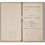 Spis wykładów i ćwiczeń KUL z lat 1936-39 [legitymacja, Józef Pietras z Wolicy - pedagogika]