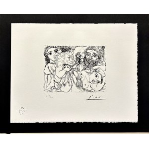 Pablo PICASSO (1881-1973), MARIE-THERESE MARZY O METAMORFOZACH: ONA SAMA I RZEŹBIARZ PIJĄ Z MŁODYM GRECKIM AKTOREM W ROLI MINOTAURA