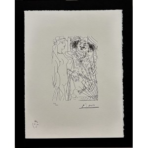 Pablo PICASSO (1881-1973), REMBRANDT TRZYMAJ Ą CY ZA R Ę K Ę M Ł OD Ą KOBIET Ę W WELONIE