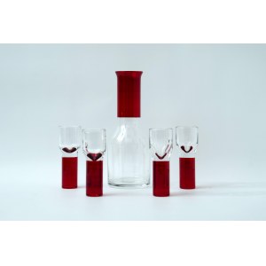 Decanter in vetro con 4 bicchieri, Scandinavia?