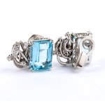 Aquemarine diamond ring and pair of earrings