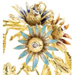 Diamond pinkcoral enamel gold pendant