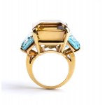 Citrine quartz blue topaz gold band ring