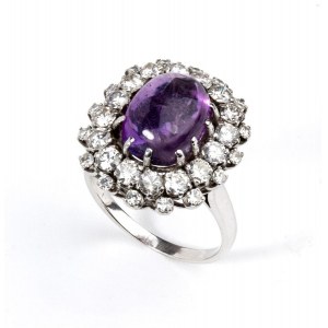Gold diamond and amethyst ring