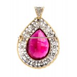Rubellite diamond gold pendant
