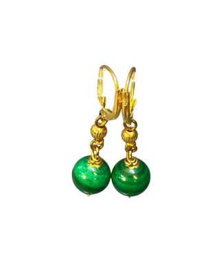 Orecchini a goccia in oro con malachite