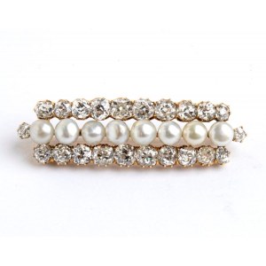 Diamond pearl gold brooch