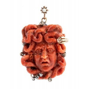 Coral Medusa's head pendant