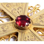 Gold pendant cross with red glass paste