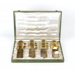 Box with 12 match holders and 12 ashtrays in silver