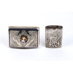 Matchbox and snuff box in silver