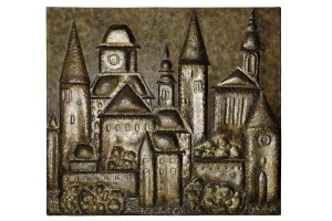 Stanislaw DUDA, Metalwork poster with city view, 1980