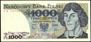 Pologne. 1982 1000 Zlotych Préfixe FW
