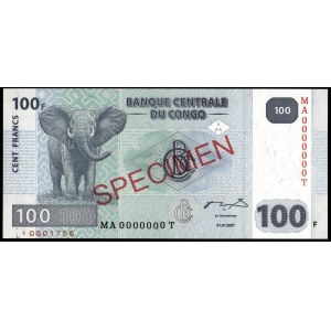 Congo. 100 Francs 2007 Specimen
