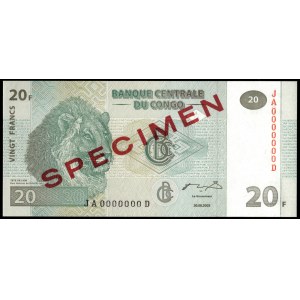 Congo. 20 Francs 2003 Specimen