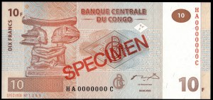 Congo. 10 Francs 2003 Specimen