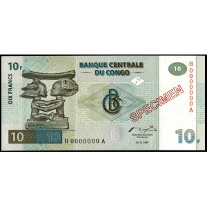 Congo. 10 Francs 1997 Specimen