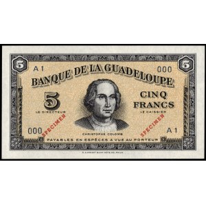 Guadaloupe. 5 Francs 1945 Specimen