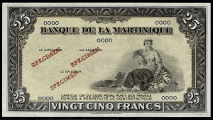 Martinique. 25 Francs 1942 Specimen