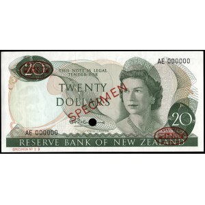Nouvelle-Zélande. 20 Dollars 1972 spécimen TDLR