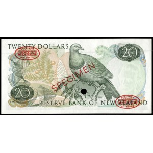 Nouvelle-Zélande. 20 Dollars 1972 spécimen TDLR