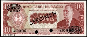 Paraguay. 10 Guaranes 1963 TDLR Specimen