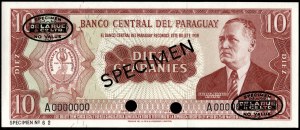 Paraguay. 10 Guaranies 1965 TDLR Specimen