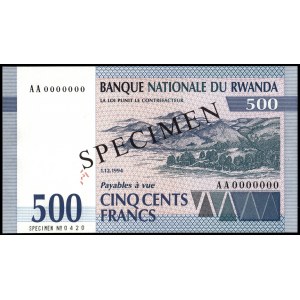 Rwanda. 500 Francs 1994 Specimen