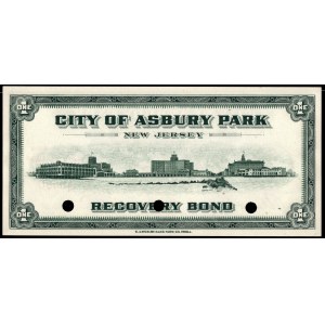 United States of America. Asbury Park Scrip 1 Dollar 1934 Specimen E.A. Wright Bank Note Co.. Phila.