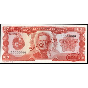 Uruguay. 100 Pesos 1967 TDLR Specimen