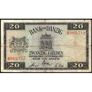 Danzig. 1937 20 Gulden Prefix K