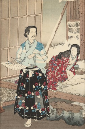 Kobayashi Kiyochika (1847-1915), Tsuneyo Sano - scena do sztuki Hachinoki, 1884