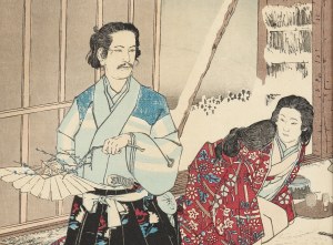 Kobayashi Kiyochika (1847-1915), Tsuneyo Sano - scena do sztuki Hachinoki, 1884