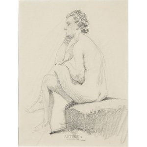Stanislaw Sawiczewski (1866-1943), Nude of a woman sitting on a pouffe