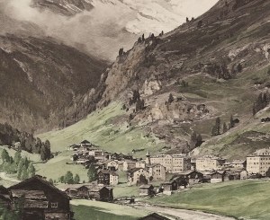 Edward Harrison Compton (1881-1960) według, Widok na Zermatt i Matterhorn
